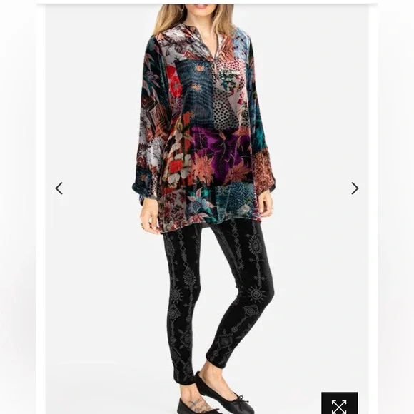 NWT Johnny Was Althea Stretch Tonal Embroidered Velvet Leggings Black XXL - Picture 8 of 8